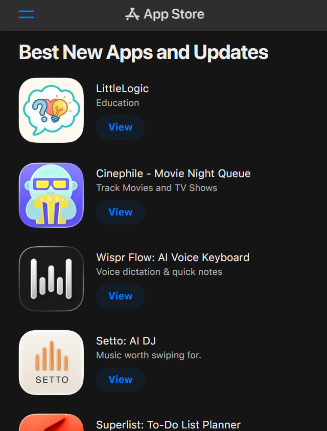 LittleLogic shown at the top of the App Store's Best New Apps and Updates list.
